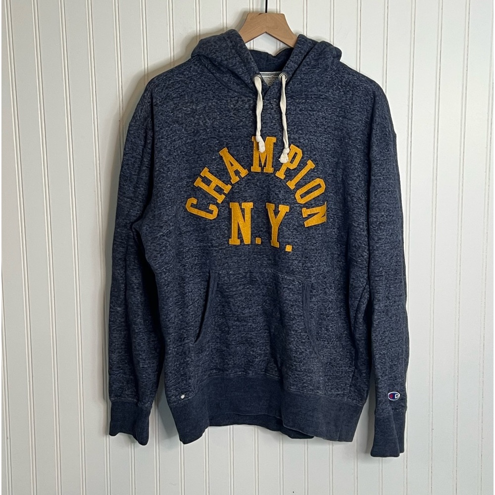 Vintage y2k Champion Blue Arch Pullover Hoodie Patch Logo Distressed Size Large